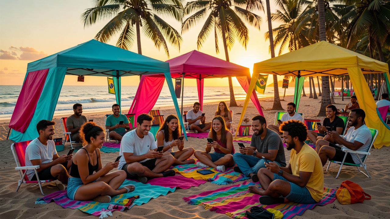 Evento comunitário de jogos mobile ao ar livre no Brasil