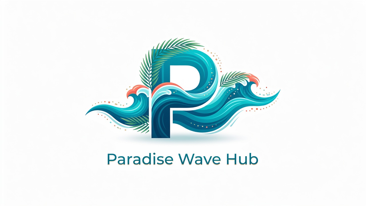 Paradise Wave Hub - Logo com letra P e elementos de onda tropical