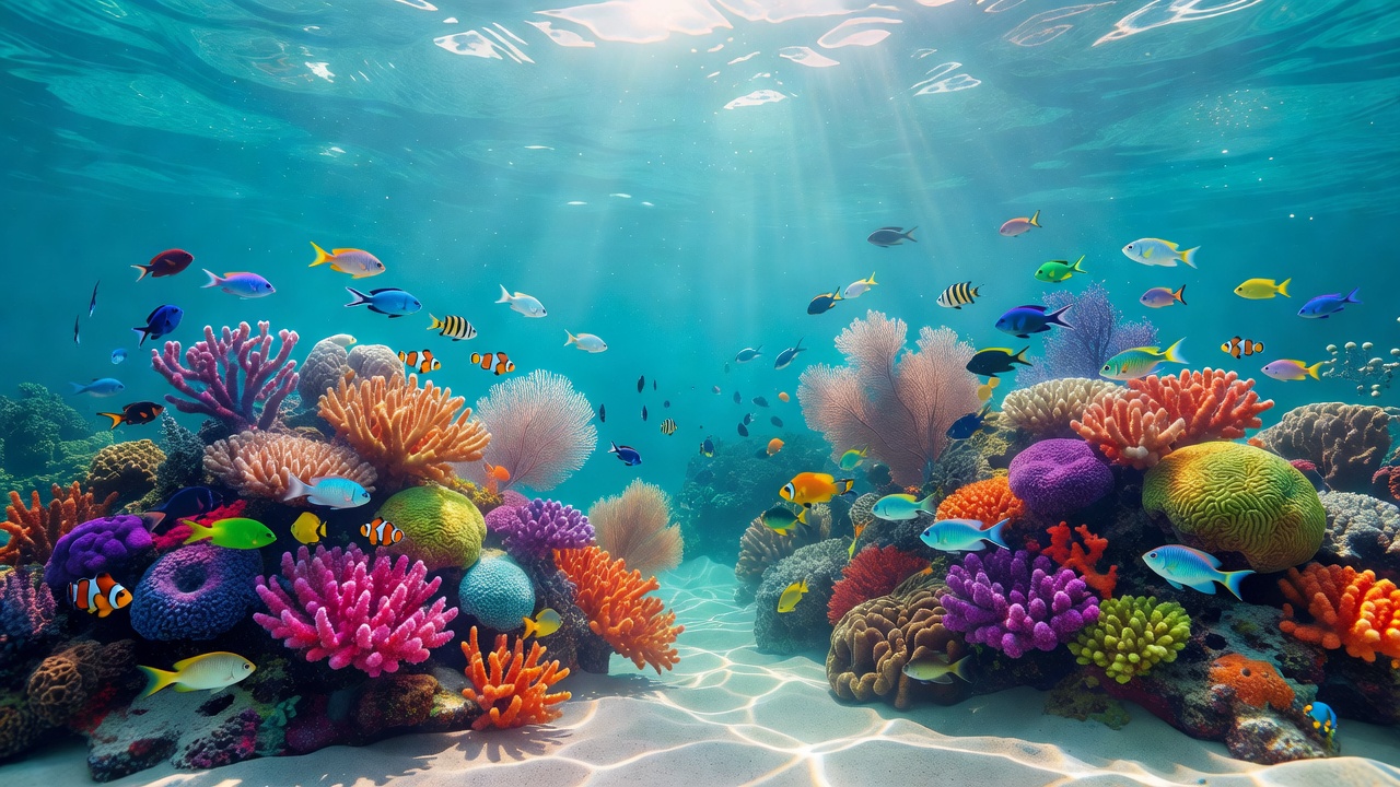 Recife de coral colorido em águas turquesa